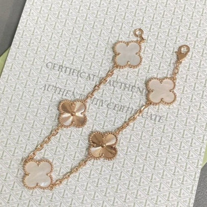 [ROSE]CLOVER BRACELET 5 MOTIF WHITE MOP PINK GOLD