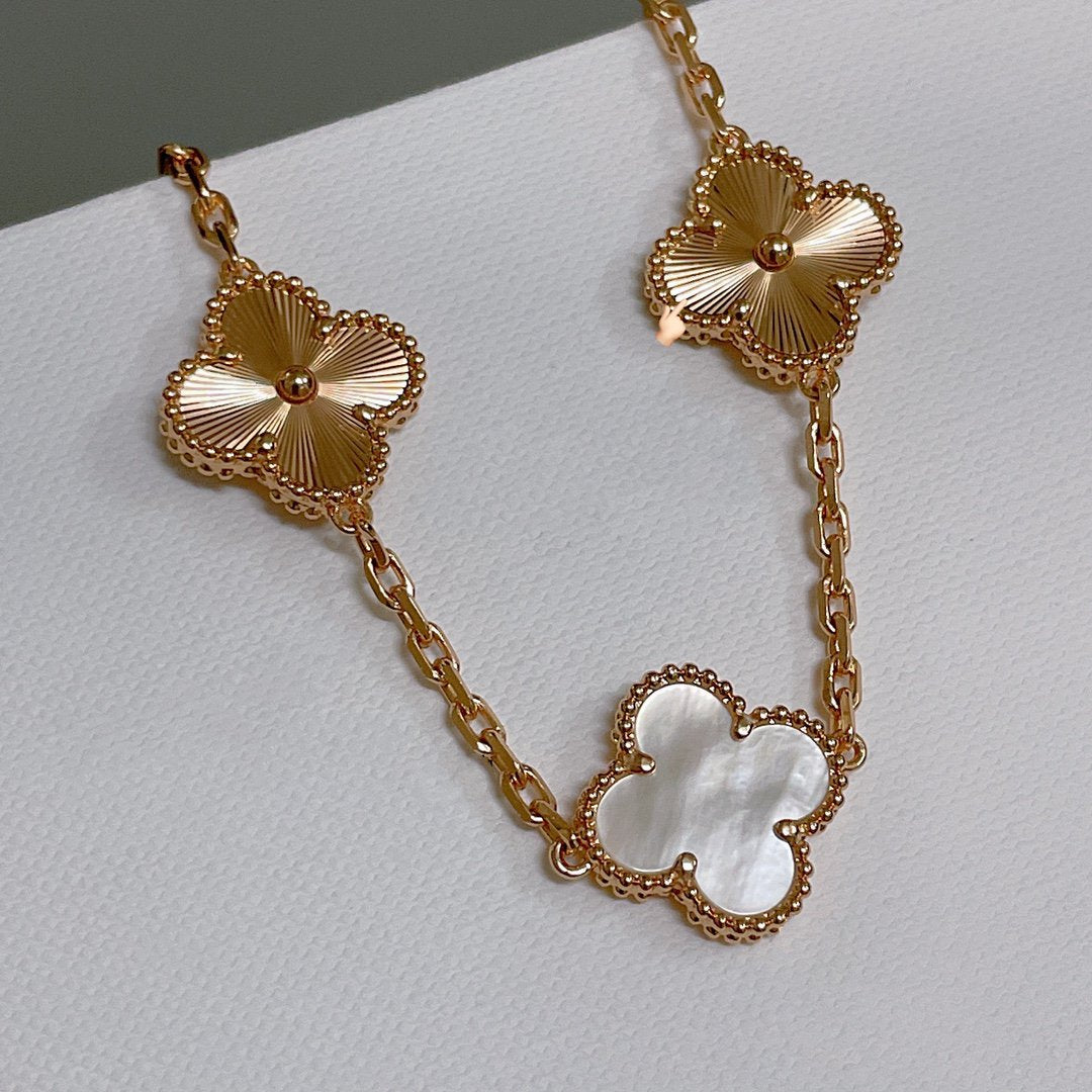 [ROSE]CLOVER BRACELET 5 MOTIF WHITE MOP PINK GOLD