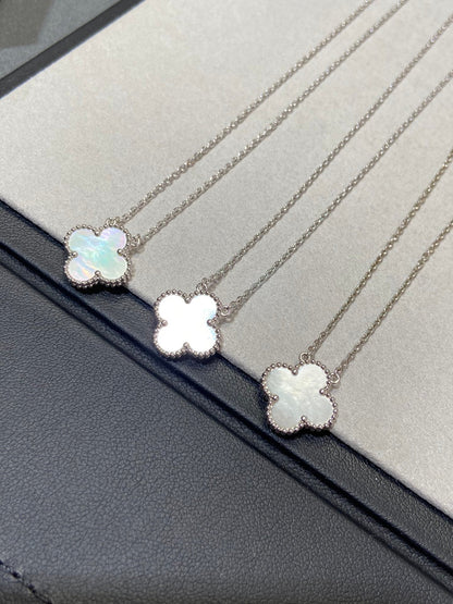 [ROSE]CLOVER MEDIUM SILVER WHITE MOP NECKLACE