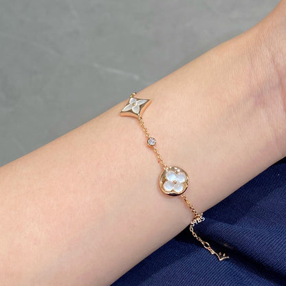 [Rose Jewels]STAR AND SUN 4 MOTIF WHITE MOP PINK GOLD BRACELET