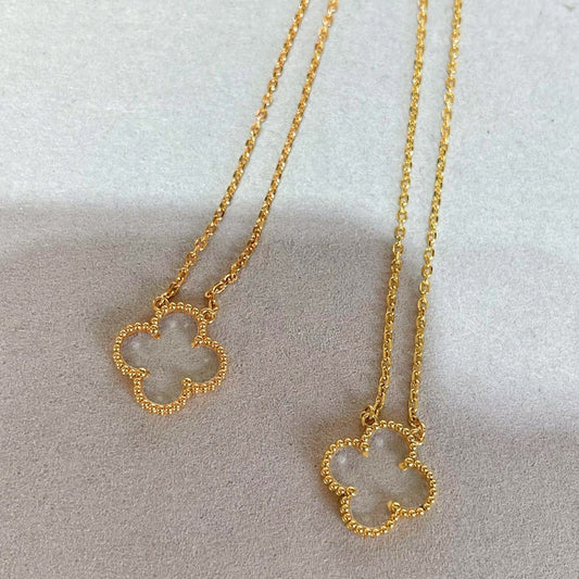 [ROSE]CLOVER ROCK CRYSTAL ROSE GOLD NECKLACE