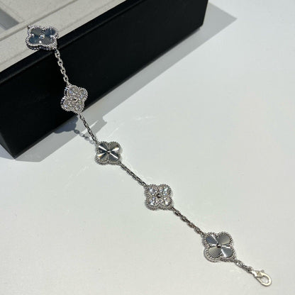 [ROSE]CLOVER 5 MOTIF SILVER DIAMOND BRACELET