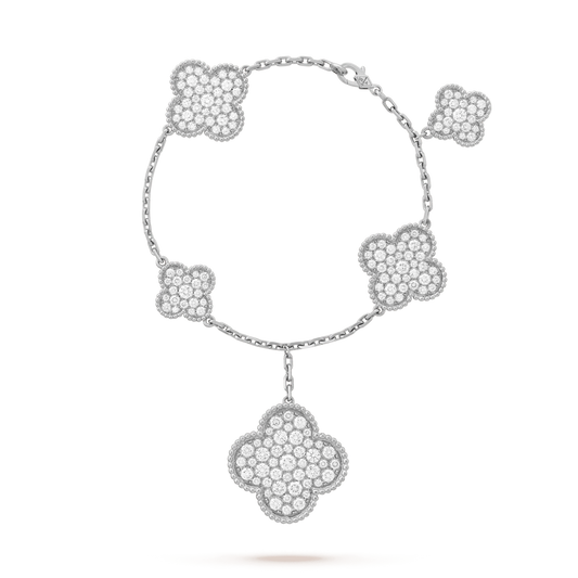 [ROSE]CLOVER 6 MOTIFS SILVER DIAMOND BRACELET