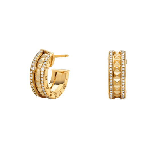 [Rose Jewels]ZERO 1 ROCK GOLD EARRINGS WITH STUDDED SPIRAL AND PAVED DIAMONDS