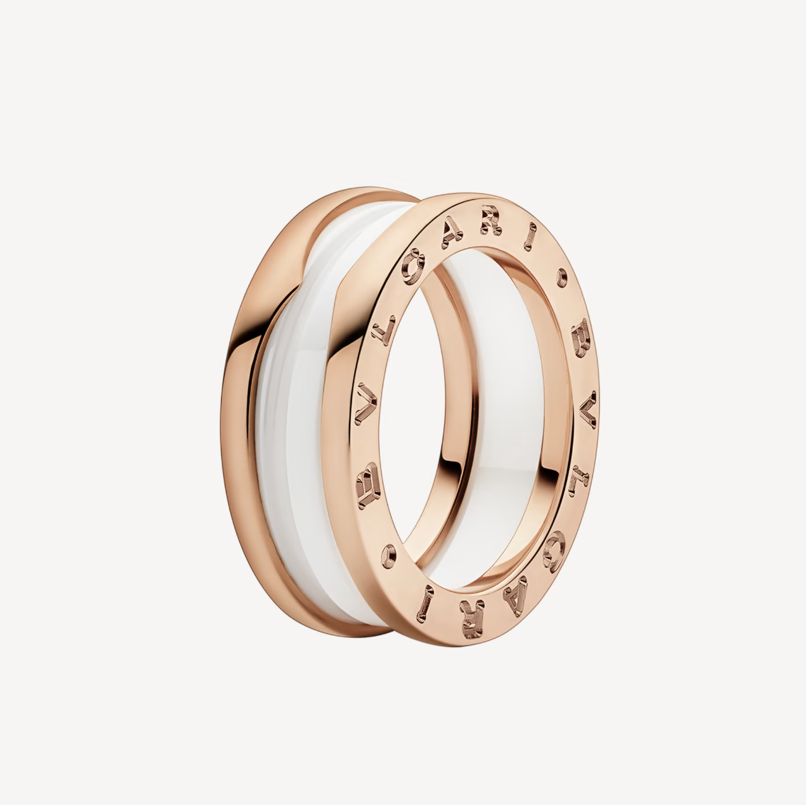 [Rose Jewels]ZERO 1 TWO-BAND LOOPS AND WHITE CERAMIC SPIRAL PINK GOLD RING