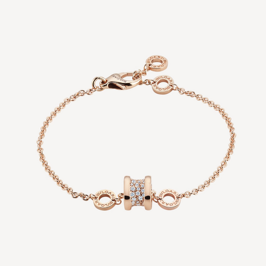 [Rose Jewels]ZERO 1 SOFT PINK GOLD WITH PAVED DIAMONDS ON THE SPIRAL BRACELET