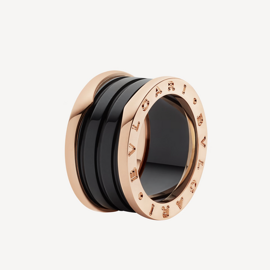 [Rose Jewels]ZERO 1 FOUR-BAND LOOPS AND BLACK CERAMIC SPIRAL PINK GOLD RING