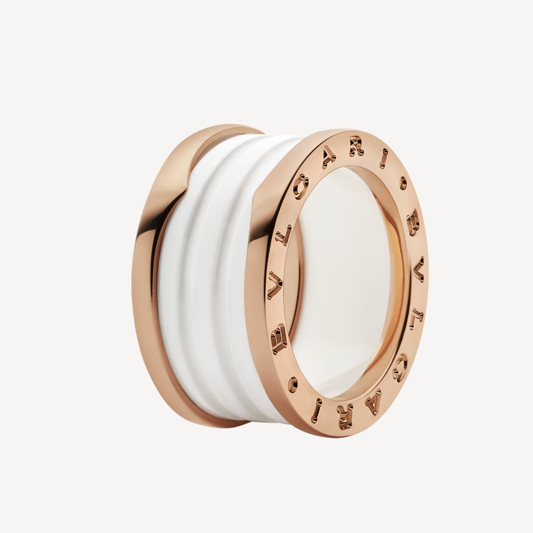 [Rose Jewels]ZERO 1 FOUR-BAND LOOPS AND WHITE CERAMIC SPIRAL PINK GOLD RING