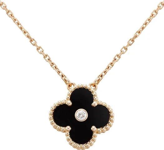 [ROSE]CLOVER 15MM DIAMOND ONYX NECKLACE