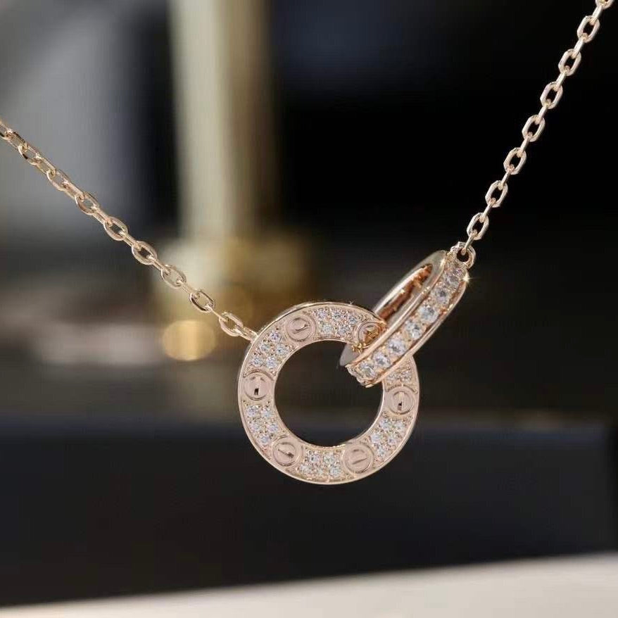 [ROSE]LOVE 7.6MM NECKLACE ROSE GOLD AND SILVER  FULL DIAMOND