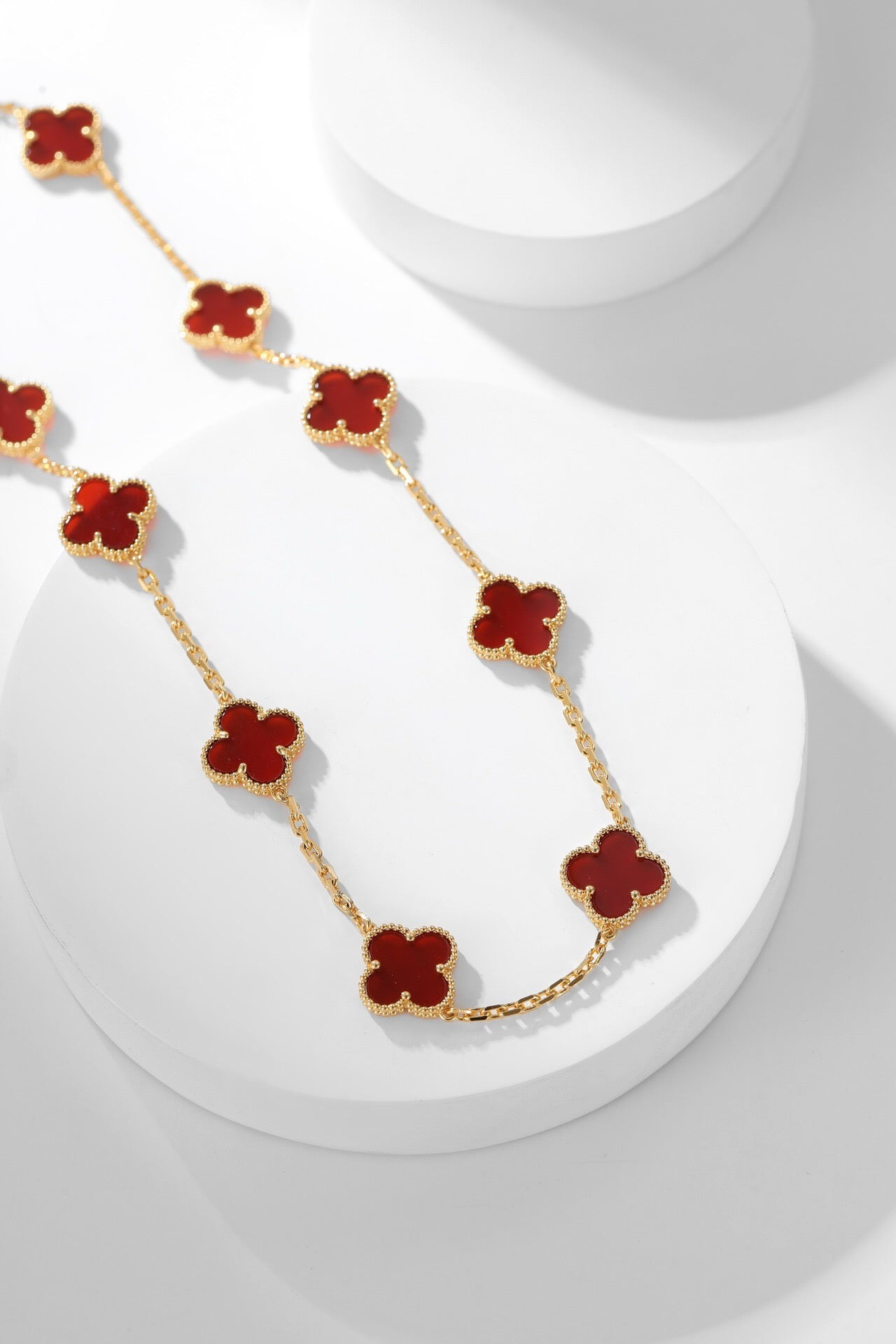 [ROSE]Clover 10 Motifs Red Chalcedony Necklace.