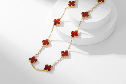 [ROSE]Clover 10 Motifs Red Chalcedony Necklace.