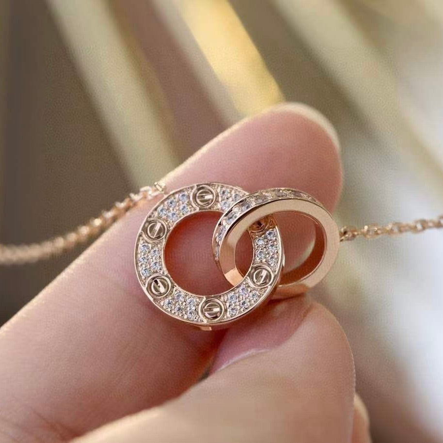 [ROSE]LOVE 7.6MM NECKLACE ROSE GOLD AND SILVER  FULL DIAMOND