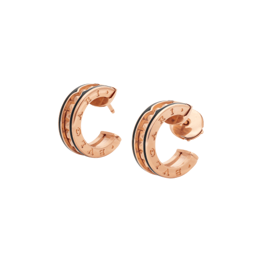 [Rose Jewels]ZERO 1 ROCK PINK GOLD EARRINGS WITH STUDDED SPIRAL AND BLACK CERAMIC