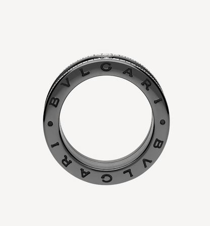 [Rose Jewels]ZERO 1 ROCK FOUR-BAND BLACK CERAMIC WITH STUDDED SPIRAL AND PAVED DIAMONDS RING