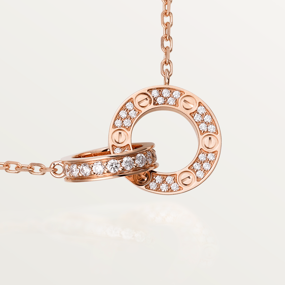 [ROSE]LOVE 7.6MM NECKLACE ROSE GOLD AND SILVER  FULL DIAMOND