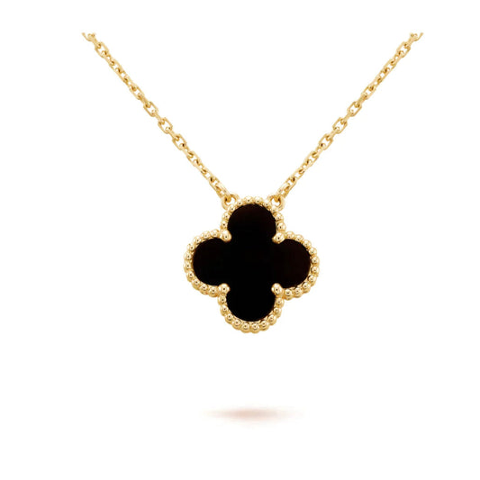 [ROSE]CLOVER 15MM BLACK ONYX SINGLE FLOWER NECKLACE