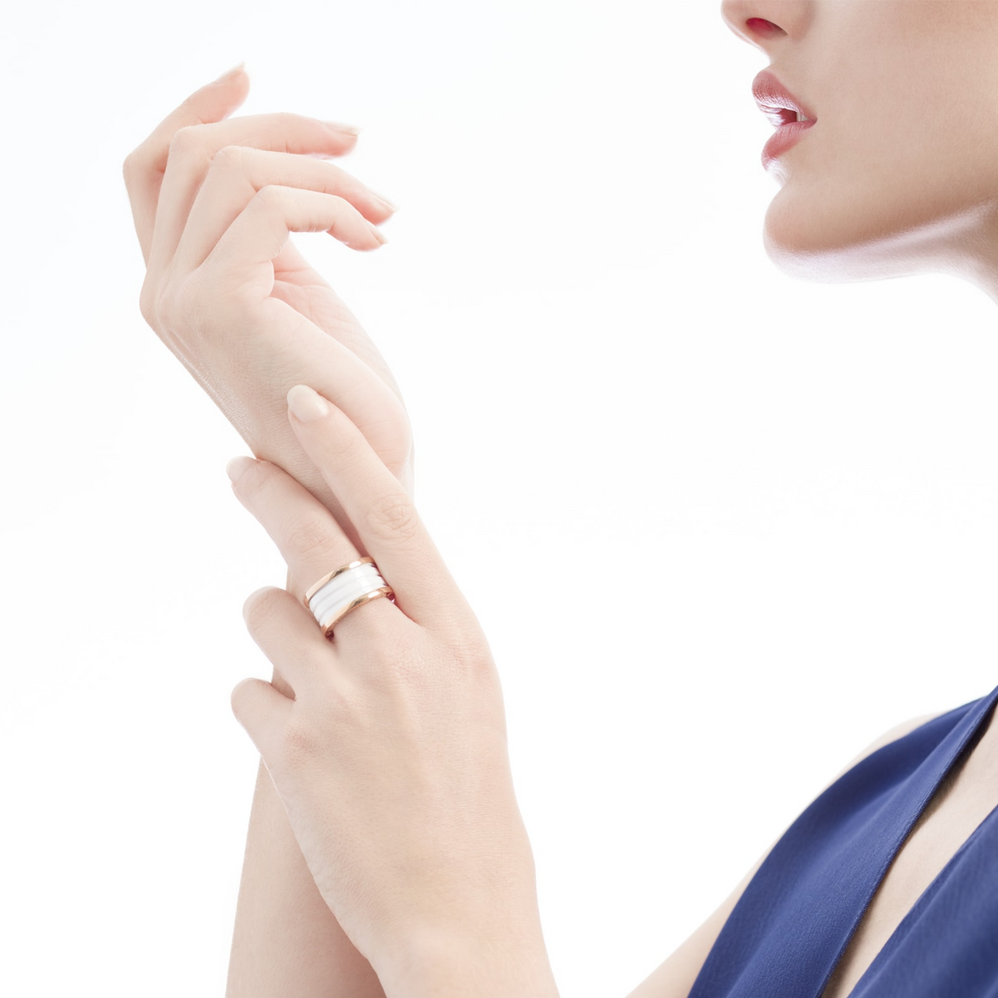 [Rose Jewels]ZERO 1 FOUR-BAND LOOPS AND WHITE CERAMIC SPIRAL PINK GOLD RING