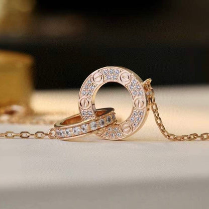 [ROSE]LOVE 7.6MM NECKLACE ROSE GOLD AND SILVER  FULL DIAMOND