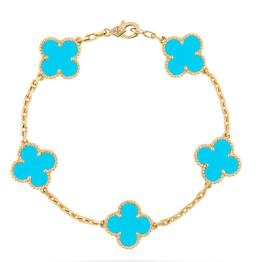 [ROSE]CLOVER 5 MOTIFS TURQUOISE BRACELET