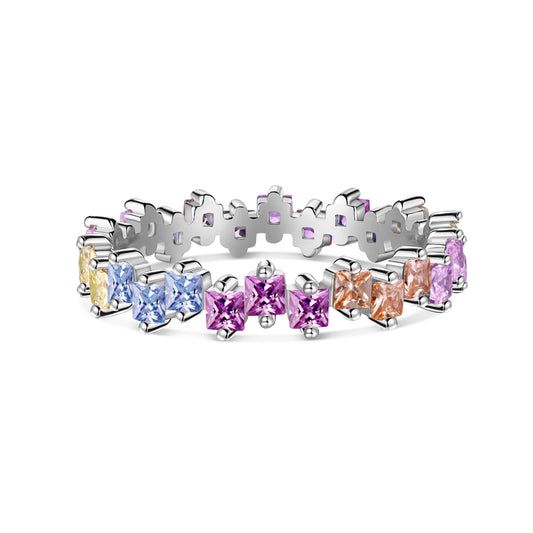 [Rose Jewels]Mixed Colorful Square Staggered Rings