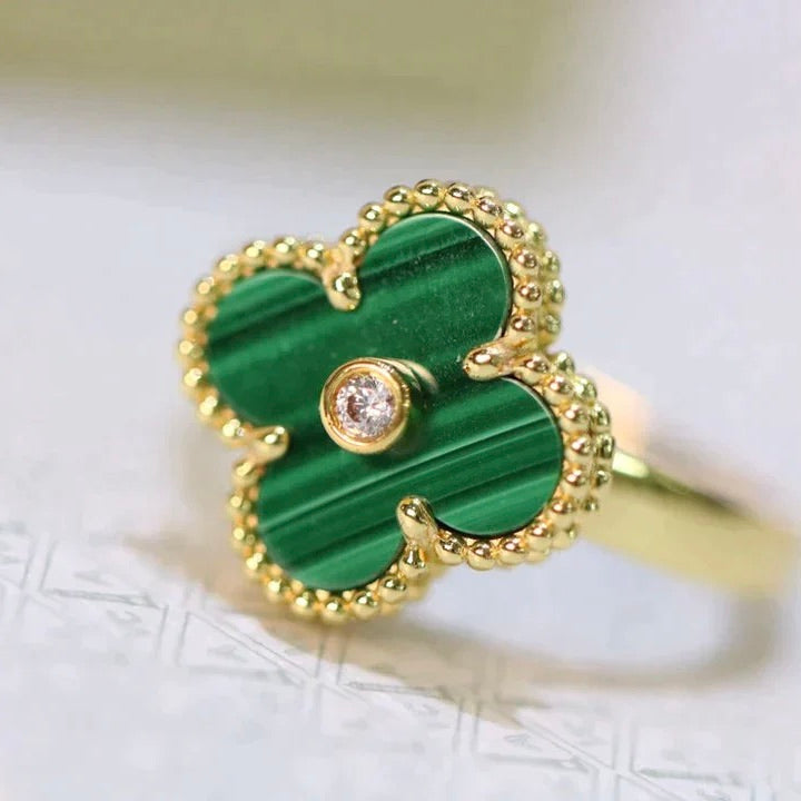 [ROSE]CLOVER MALACHITE RING GOLD DIAMOND