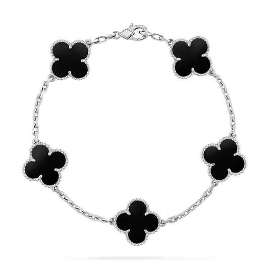 [ROSE]CLOVER 5 MOTIF ONYXS  BRACELET SILVER