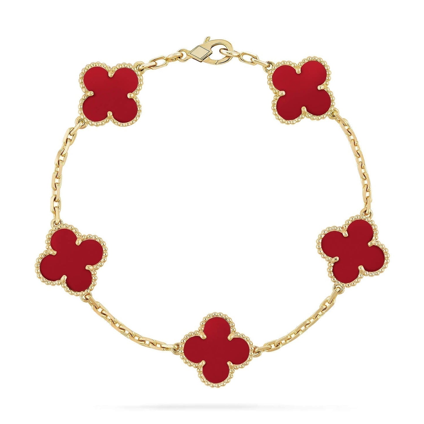 [ROSE]CLOVER 5 MOTIFS RED AGATE  BRACELET