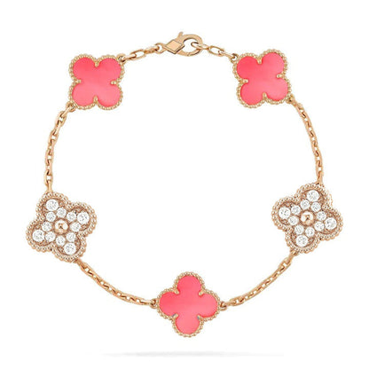 [ROSE]CLOVER 5 MOTIF DIAMOND PINK MOP PINK GOLD BRACELET