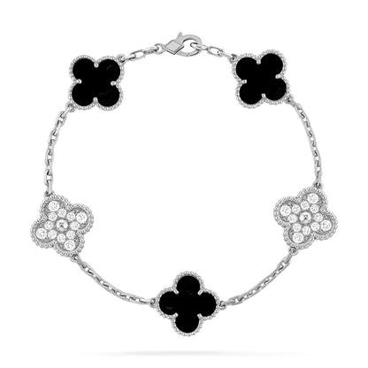 [ROSE]CLOVER 5 MOTIF ONYXS DIAMOND BRACELET SILVER