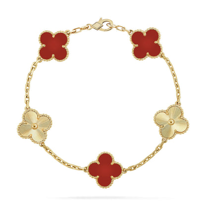 [ROSE]CLOVER  5 MOTIFS CARNELIAN GOLD BRACELET