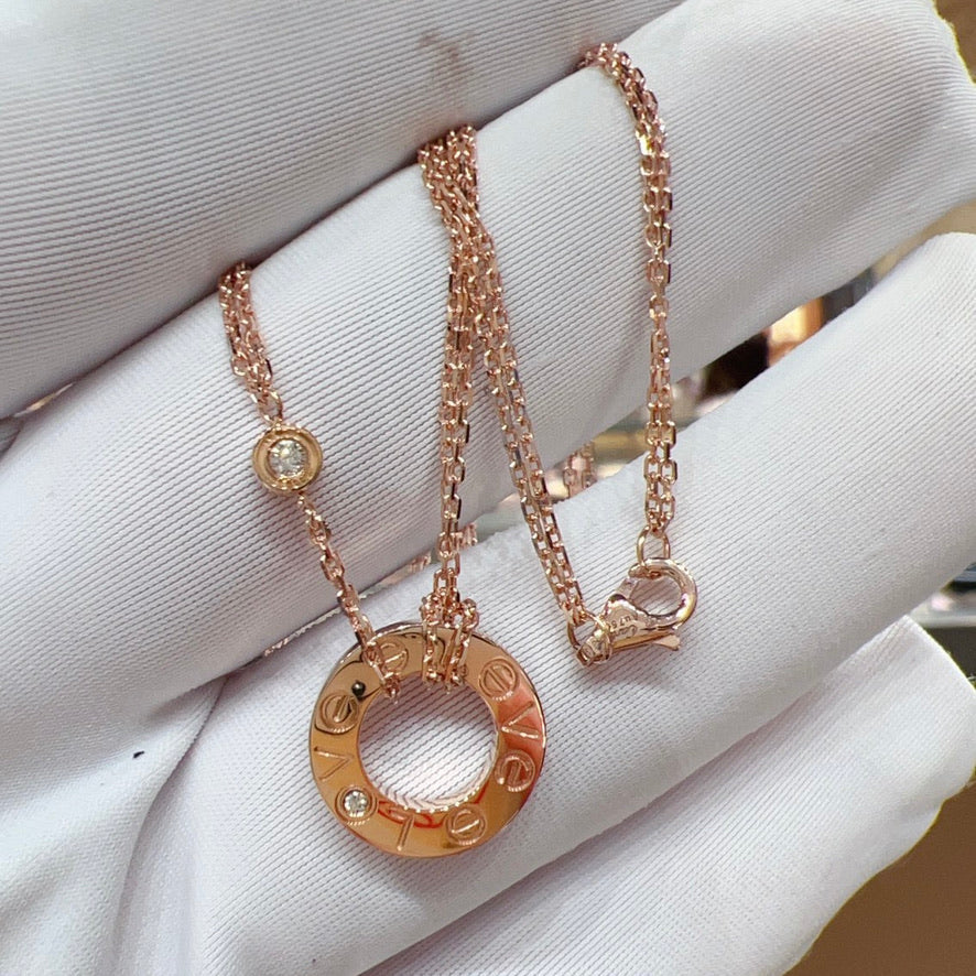 [ROSE]LOVE NECKLACE 16MM 2 DIAMONDS