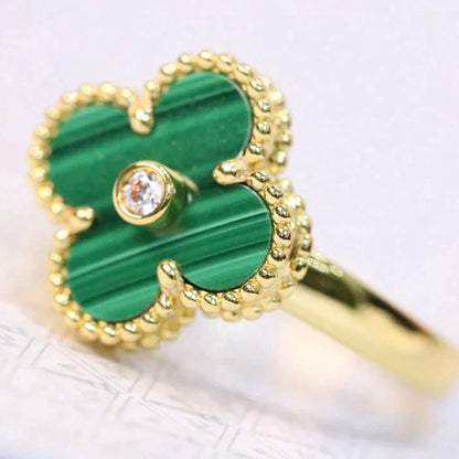 [ROSE]CLOVER MALACHITE RING GOLD DIAMOND