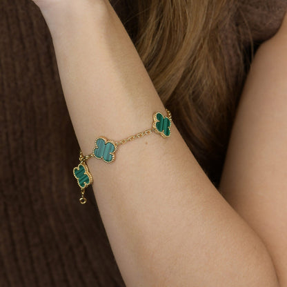 [ROSE]CLOVER 5 MOTIFS MALACHITE BRACELET