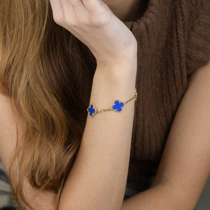 [ROSE]CLOVER 5 MOTIFS BLUE AGATE BRACELET