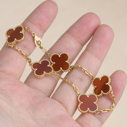 [ROSE]CLOVER 5 MOTIFS RED AGATE  BRACELET