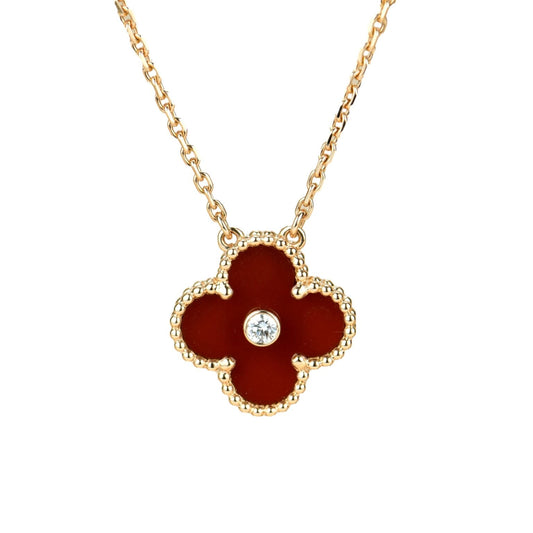 [ROSE]CLOVER 15MM DIAMOND CARNELIAN NECKLACE