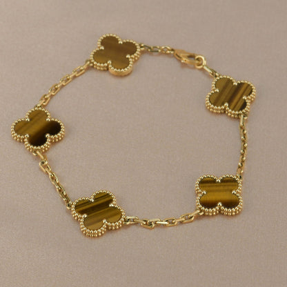 [ROSE]CLOVER  5 MOTIFS TIGER EYE BRACELET