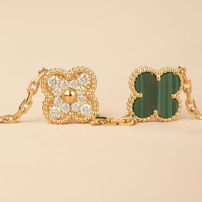 [ROSE]CLOVER  5 MOTIF MALACHITE DIAMOND BRACELET