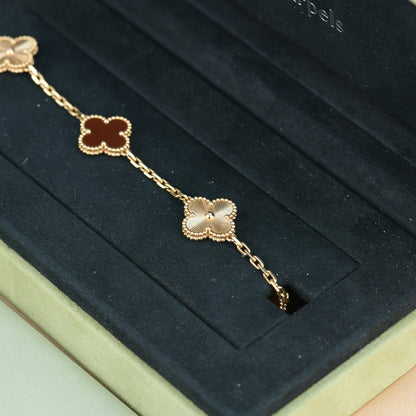 [ROSE]CLOVER  5 MOTIFS CARNELIAN GOLD BRACELET