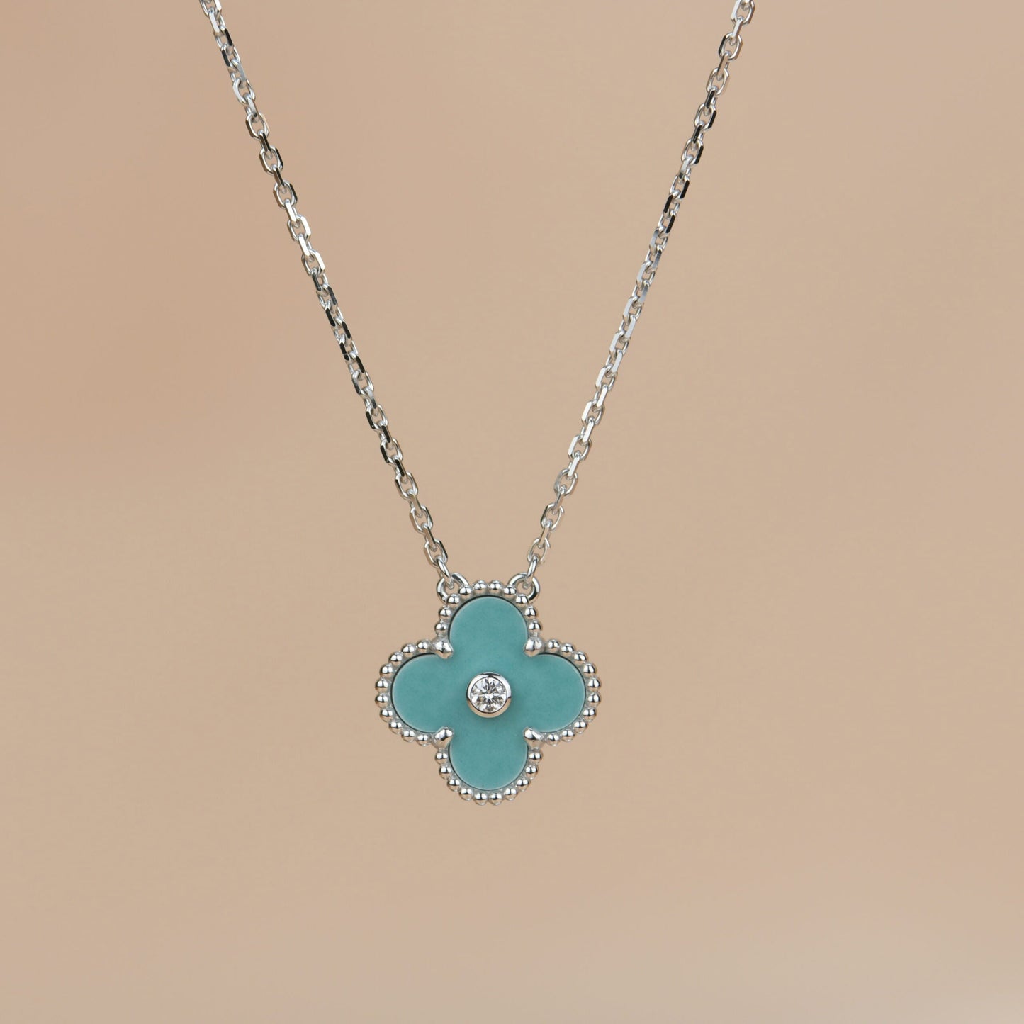 [ROSE]CLOVER 15MM DIAMOND SVRES PORCELAIN  NECKLACE SILVER