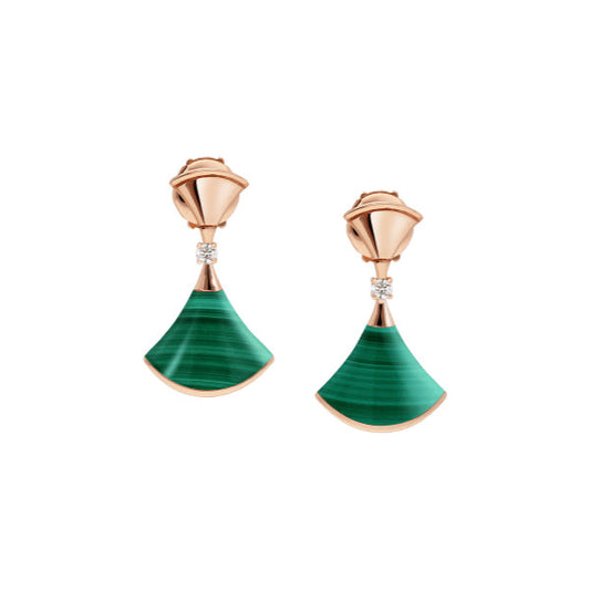 [Rose Jewels]DREAM MALACHITE PINK GOLD EARRINGS