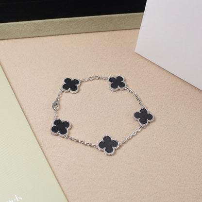 [ROSE]CLOVER 5 MOTIF ONYXS  BRACELET SILVER