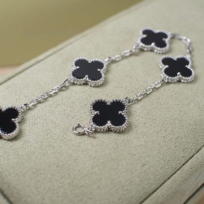 [ROSE]CLOVER 5 MOTIF ONYXS  BRACELET SILVER