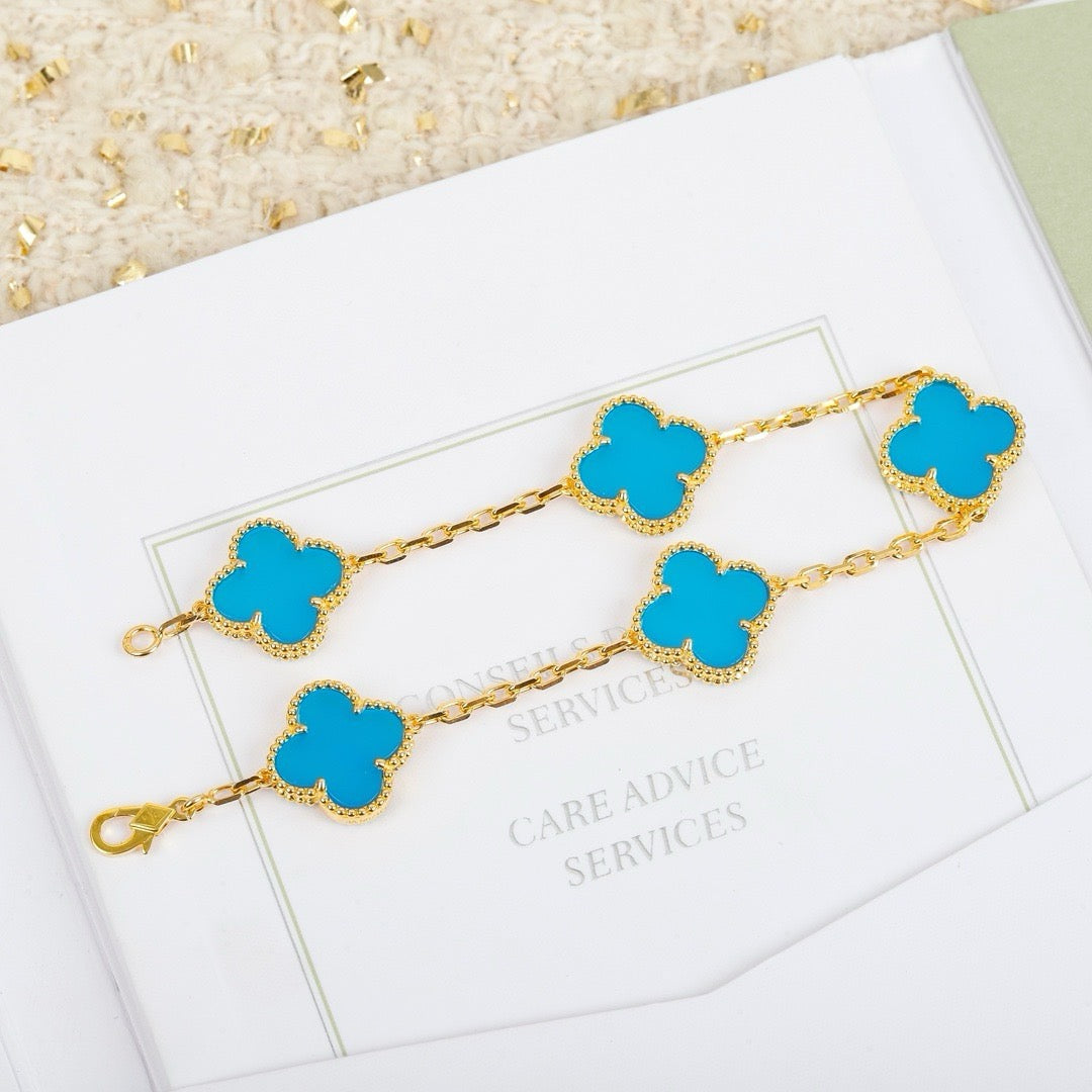 [ROSE]CLOVER 5 MOTIFS TURQUOISE BRACELET