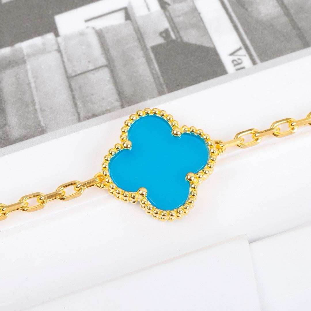 [ROSE]CLOVER 5 MOTIFS TURQUOISE BRACELET