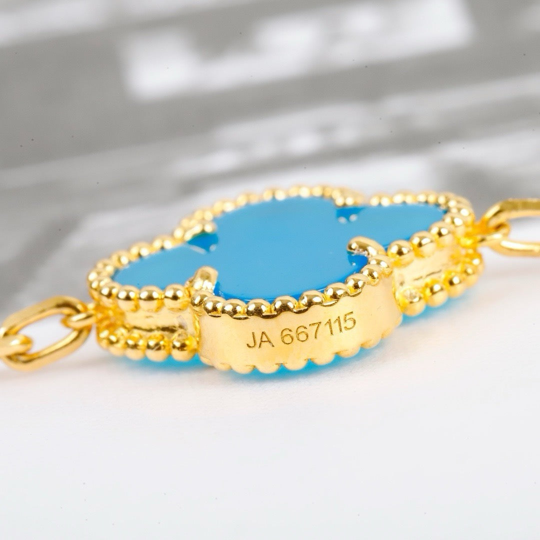 [ROSE]CLOVER 5 MOTIFS TURQUOISE BRACELET