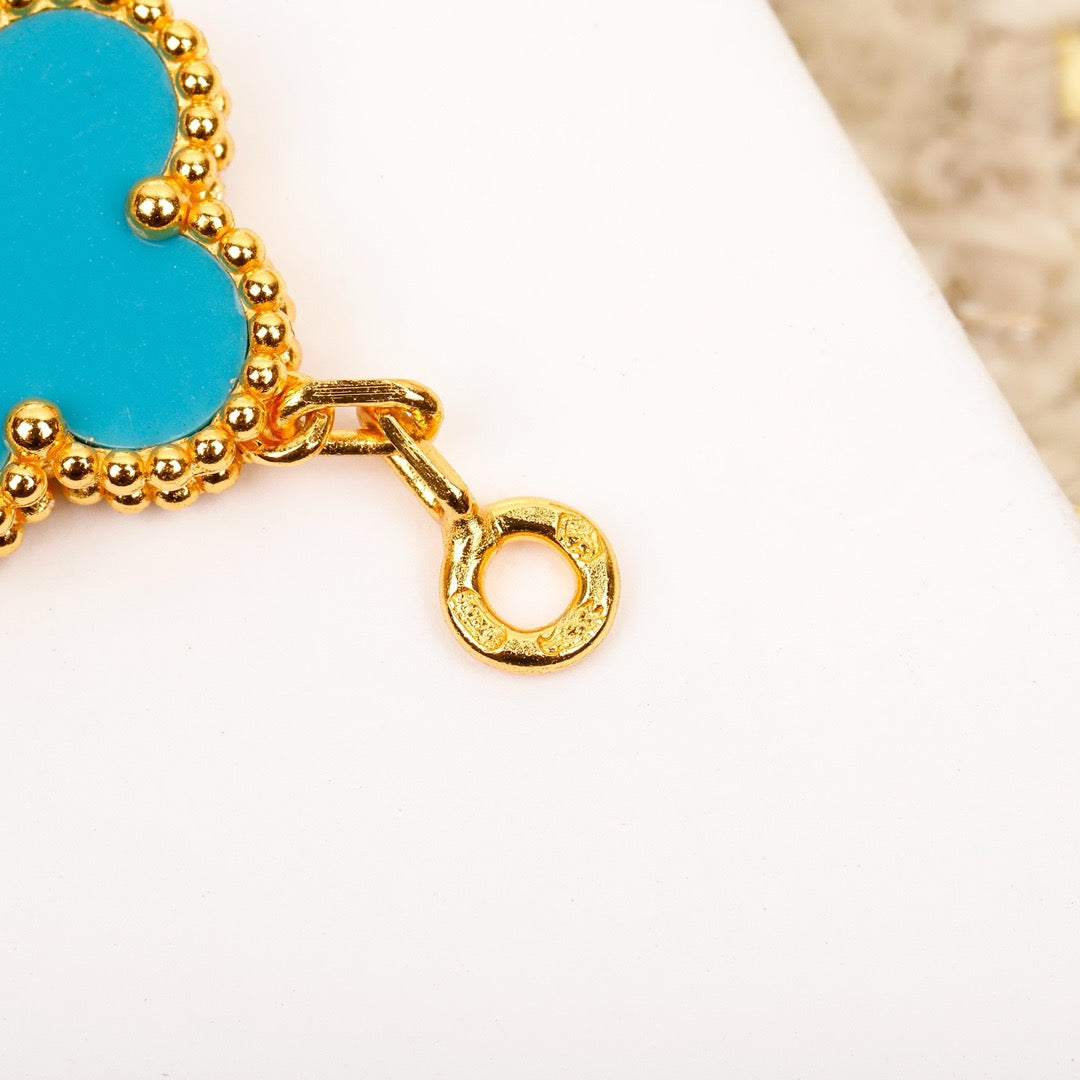 [ROSE]CLOVER 5 MOTIF TURQUOISE DIAMOND GOLD BRACELET