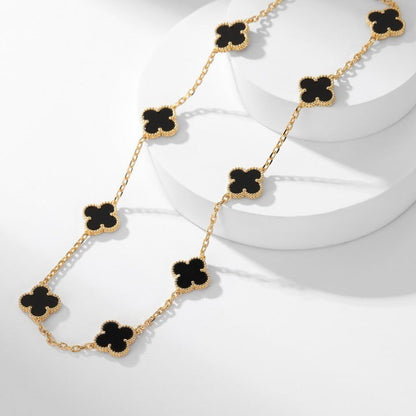 [ROSE]CLOVER 10 MOTIFS ONYX NECKLACE