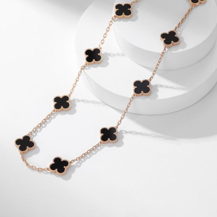 [ROSE]CLOVER 10 MOTIFS ONYX NECKLACE